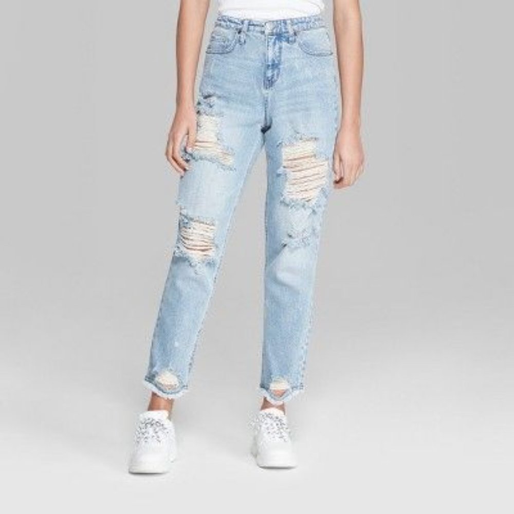 Wild Fable High-Rise Distressed Mom Jeans Light Wash